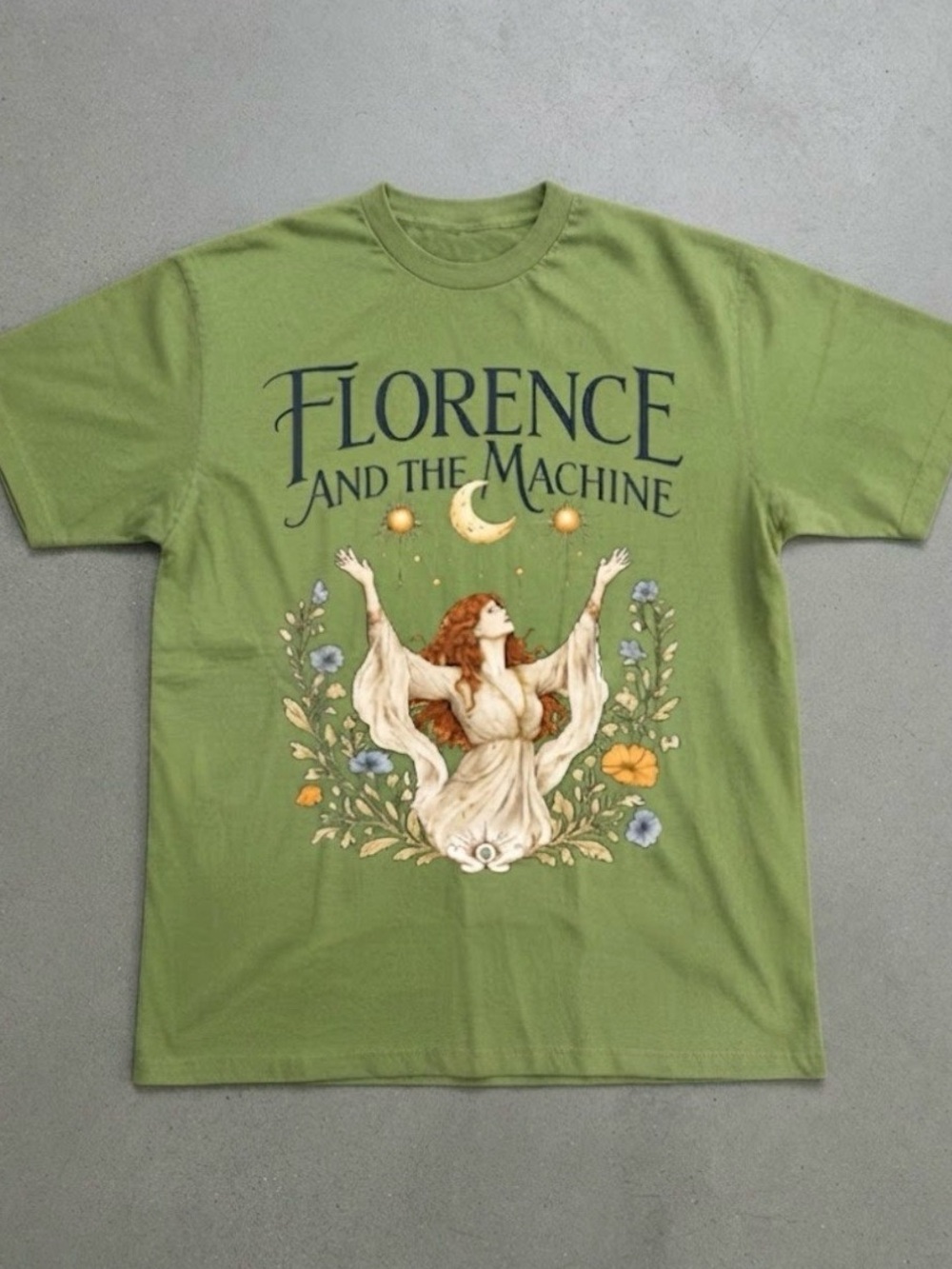 Indie Folk Goddess Celestial Floral Green Gildan T-Shirt